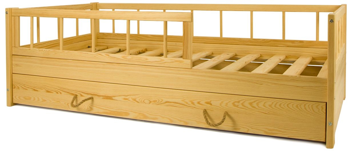 Lit d'enfant en bois avec barrière et double couchage style scandinave 160x80cm - Photo 7/8