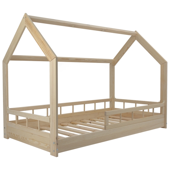 Natural, wooden house bed 160x80cm with barriers